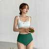 Traje de Banho Feminino Novo Estilo Coreano Simples Cor Contrastante Dividida Cintura Alta Sexy Emagrecedor Reunião para Seios Pequenos Roupa de Banho para Fonte Termal para Mulheres
