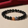 Rocío blanco con obsidiana ojo de arcoíris natural piedra solar corazón puro pulsera de loto loto roca negra Yao pulsera al por mayor