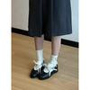 Couro de Ovelha ~ Sapatos Mary Jane com Salto Interno de 5cm e Solado Grosso, Color Block, Tênis Esportivos Casuais para Mulheres, Versáteis, Cadarço Retro, Sapatos para Treinamento Moral