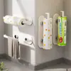 Adhesivo de Ventosa Portarrollos de Papel de Cocina Montaje en Pared Almacenamiento Sin Taladro Papel Absorbente de Aceite Portarrollos de Film Transparente Barra Colgante Colgador de Trapos