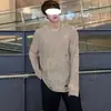 Cardigan suéter casual fino com rasgos e vazados estilo retrô americano para homens e mulheres, camisa base de tricô de manga longa com gola redonda