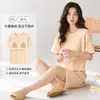 Pijama Feminino de Verão Novo Algodão com Bojo Desenho Manga Curta Calça Curta Transmissão Ao Vivo Transfronteiriço Roupa de Casa Conjunto de Duas Peças