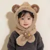 Gorro para niños, bufanda, gorro integrado, forro polar de invierno, grueso, protección para los oídos, conjunto de dos piezas a prueba de viento para niños y niñas.