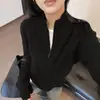 Suéter Tricô Trançado com Gola Alta e Meio Zíper Estilo Coreano para Mulheres Outono e Inverno 2024 Peça de Tricô Macia com Gola Reversível