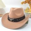 Accesorios para Sombrero de Vaquero Transfronterizo Nuevo Estilo Sombrero de Vaquero Occidental con Ala Levantada Estilo Étnico Sombrero de Fieltro Ala Grande Unisex Versátil