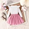 Traje de Otoño e Invierno para Niñas Europeo y Americano Transfronterizo Top de Manga Larga con Manga Mariposa y Lazo Falda Plisada Conjunto de Dos Piezas
