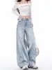 Jeans anchos de estilo americano con salpicaduras de pintura para mujer, nuevos pantalones rectos de cintura alta vintage de verano con efecto de caída
