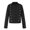 Chaqueta corta estilo corte francés 11KN con cuello alto para hombre y mujer, corte ajustado, hebilla metálica de varias filas, chaqueta corta bordada estilo punk motero