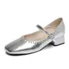 Tacones Altos de Punta Cuadrada para Mujer 2026 Otoño Nuevos Mary Janes Elegantes de Correa Única Zapatos Planos para Mujer para Faldas Zapatos de Mujer