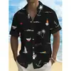 Camisa masculina digital transfronteiriça, verão havaiana de manga curta estampada com gola de lapela, estilo férias