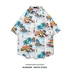 Camisa de Verão 2026 Praia Floral Desenho Animado Tendência Manga Curta Estilo Hong Kong Retro Floral Camisa Masculina