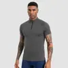 Camiseta de Verano Fina de Alta Elasticidad de Secado Rápido con Media Cremallera y Cuello Alto para Deportes al Aire Libre para Hombre Tiburón Ajustada Camiseta de Fitness
