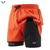 Pantalones Cortos Deportivos para Correr al Aire Libre, Pantalones de Tres Puntos Sueltos Anti-Exposición, Doble Capa de Secado Rápido, Pantalones Casuales Estampados en Stock