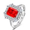 Fuente en vivo de Color Nacional Nuevo Super Flash con anillo de diamante de color para mercancía diseño cuadrado anillo de amatista roja deslumbrante