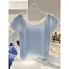 2026 Elegante Versátil Fino Malha de Seda Gelo Top com Design Único para Meninas Doces e Picantes, Camisa de Manga Curta Super Estilosa para Mulheres