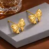 Conjunto de Joias Laço Doce Princesa Fugitiva Estilo Estudante Brincos de Fita Aço Titânio Banhado a Ouro 18K Retentor de Cor