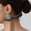 Brincos Longos de Turquesa e Corrente para Cabelo Conjunto Estilo Étnico Retrô Boêmio Europeu e Americano Longos Brincos e Acessórios de Orelha