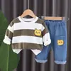 Conjuntos de Ropa al por Mayor para Niños Niños, Conjunto Casual de Dos Piezas de Manga Larga Rayado con Cabeza de Tigre en el Pecho, Venta Directa