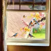 Fun-F1120 Flores Pintadas de Primavera, Ramas, Pájaros, Decoración Adhesiva para Embellecimiento de Espejos de Vidrio de Balcón al Aire Libre