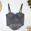 Top de Malla Sexy de Tirantes con Estampado de Espina de Pescado de Color Contrastante Estilo Chica Caliente Europea y Americana con Almohadillas para el Pecho para Mujer