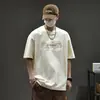Camiseta de manga corta ligera para hombre, fresca al tacto, de peso pesado, marca moderna estilo americano con diseño 3D en relieve, corte holgado, top para hombre de talla grande