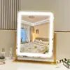Espejo de Maquillaje LED Grande de Metal Giratorio 360 grados Transfronterizo con Luz, Atenuación de Tres Tonos, Espejo de Tocador para Escritorio de Dormitorio.