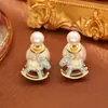 Nuevos Pendientes de Perla con Caballo del Zodiaco Estilo Chino, Pendientes de Carrusel Frescos y Dulces de Doble Uso, Pendientes de Moda de Alta Gama