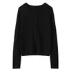 Nuevo Cárdigan de Punto de Seda y Lana 2026 Otoño/Invierno con Borde Enrollado, Cuello Redondo, Manga Larga para Mujer, Color Sólido, Top Holgado con Bolsillos