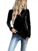 Camiseta de Veludo com Decote V de Manga Longa Transfronteiriça Europeia e Americana Feminina Outono e Inverno Novo Estilo Cor Sólida Temperamento Camiseta Base Camada Interna Top