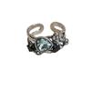 Anillo de Diamante Azul Micro-incrustado para Mujer, Anillo de Dedo Abierto Moderno, Elegante, Personalizado, Hip-hop, Desgastado, Dulce, Cool, Apilado, Anillo de Dedo de Celebridad de Internet