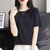 Camiseta de malha casual Joker Fresh Dry de manga curta com gola redonda para mulheres Tencel Linen
