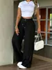 Pantalones largos casuales de pierna ancha con pliegues delanteros, estilo europeo y americano 2026, cintura alta, cinturón de corbata, cubren la cadera, fluidos, para mujer, al por mayor