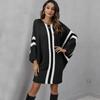Vestido de Suéter Tejido para Mujer Transfronterizo para Mujer Suelto Manga Murciélago Costuras en Color de Contraste Vestido DP049