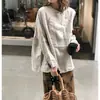Camisa Longa de Linho Irregular Retrô para Mulheres, Camisa Básica Casual Versátil de Primavera, Camisa Pulôver com Design Moderno