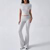 Traje de Pantalón Corto de Manga Corta de Yoga Europeo y Americano Multicolor Deportivo Casual Ceñido que Muestra el Ombligo para Mujer Verano Cómodo Pantalón Ligeramente Acampanado Camiseta