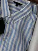 Camisa de Lino Rayas Azules y Blancas de Ramio con Protección Solar para Mujer Diseño Francés Holgada Elegante Camisa de Lino de Alto Hilo Rayas Azules