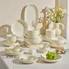 Pratos de Cerâmica com Cor Esmaltada Estilo Creme Utensílios de Mesa Conjunto de Louça Cerâmica Doméstica Prato Tigela Caixa de Presente Presente de Inauguração Nova Residência
