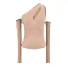 Colete Tricotado Sexy Ombro a Ombro para Mulheres, Estilo Outono, Vazado, Ajustado, Top Curto sem Mangas