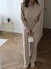 Nuevo Estilo Otoño e Invierno Europeo y Americano Estilo Perezoso Conjunto de Suéter Cardigan para Mujer Tops Cómodos Europeos y Americanos + Pantalones Conjunto de Dos Piezas Tejido