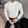 Camisa Social Masculina Atacado Novo Estilo com Gola Alta, Manga Longa Modelo 2025, Camisa Social Business de Alta Qualidade Slim Fit Cor Lisa com Fechamento por Botões, Camisa Casual
