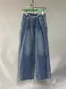 Oferta especial: Jeans de cintura irregular perna reta larga, jeans azul, jeans folgado de perna larga