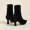 Botines de tacón alto de punta estilo coreano para mujer, botas de invierno marrones elásticas ajustadas, botas de moda para ir al trabajo, gamuza, elegantes