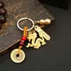 Liga de Três Dimensões Ano do Dragão Dragão Dourado Chaveiro Pingente para Homens Mulheres Chaves de Carro Bolsas Pingente diy Corda Feita à Mão