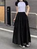 Falda Casual de Cintura Alta Adelgazante Estilo A de Comercio Exterior Nueva Estilo Francés Versátil Color Sólido Estilo Elegante Falda Larga con Costuras