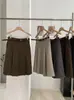 KEKEZOON Falda plisada de lana con cinturón para mujer, invierno, cintura alta, adelgazante, versátil, línea A, midi, moderna 9275