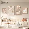 Pintura Decorativa para Sala de Estar Flor de Durazno Estilo Francés Crema Combinación Creativa Pintura para Pared de Fondo de Sofá Pintura con Textura Nueva 2025