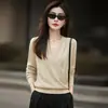 Suéter de punto de lana con cuello en V cruzado, elegante top de manga larga para mujer, colección otoño/invierno 2026, suéter de capa interior a la moda