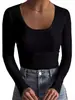 Camiseta de Verano Transfronteriza para Mujer 2026 Aliexpress Básica de Canalé Cuello Redondo Manga Larga Sexy Ajustada Top para Mujer