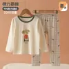 Conjunto de Roupa Íntima Infantil Outono Algodão Puro Conjunto de Duas Peças Top e Calça para Meninos Pijamas de Bebê Sem Etiqueta Dividido Roupa de Casa