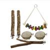 Conjunto de 6 piezas de hábitat para loros, plataforma Zanthoxylum bungeanum, estación, columpio, soporte de rama, juego de palos, juguete para morder para aliviar el aburrimiento
